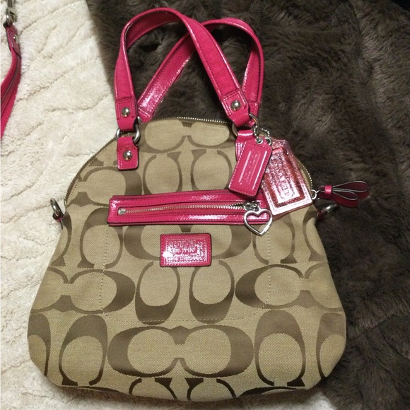 Coach Brown and hot Pink poppy shoulder/crossbody bag